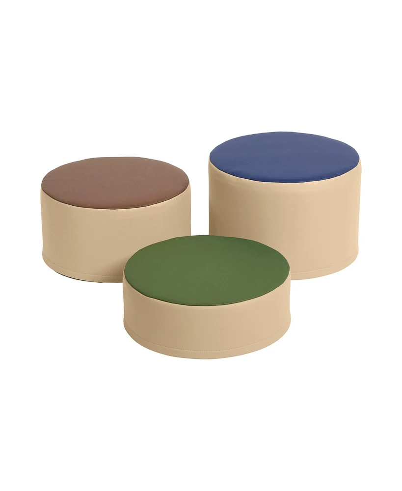 ECR4Kids SoftZone Colorful Stump Stool Set, Flexible Seating, Earthtone, 3-Piece