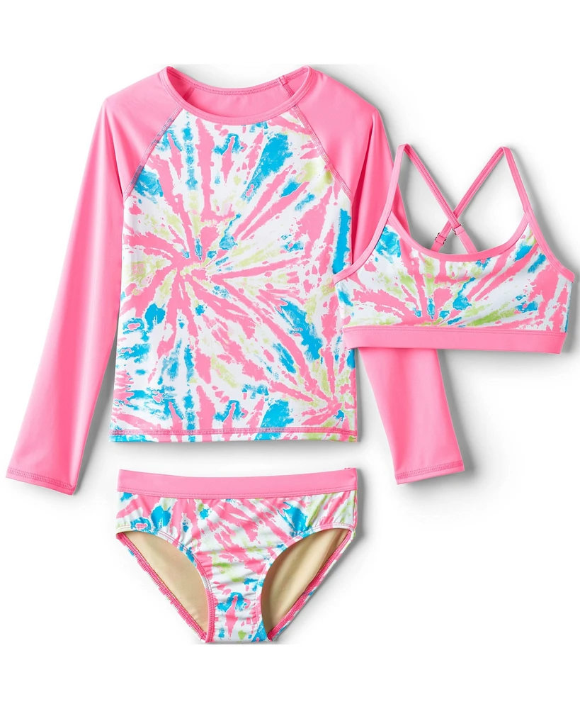 Lands' End Girls Chlorine Resistant Rash Guard Swim Top Bikini and Bottoms Upf 50 Swimsuit Set