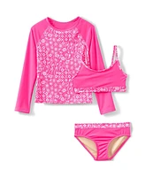 Lands' End Girls Chlorine Resistant Rash Guard Swim Top Bikini and Bottoms Upf 50 Swimsuit Set