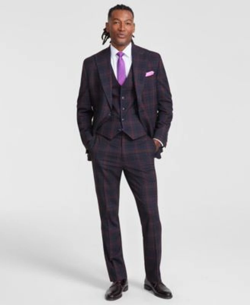 Tayion Collection Mens Classic Fit Plaid Suit