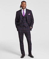 Tayion Collection Mens Classic Fit Plaid Suit