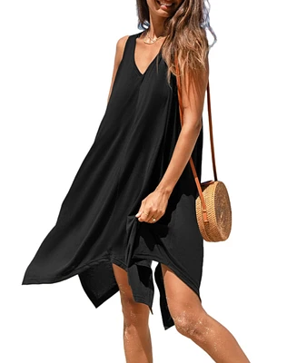 Women's Black Jersey Handkerchief Hem Cover-Up Dress