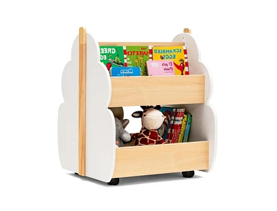 Slickblue Kids Wooden Bookshelf with Universal Wheels-Grey