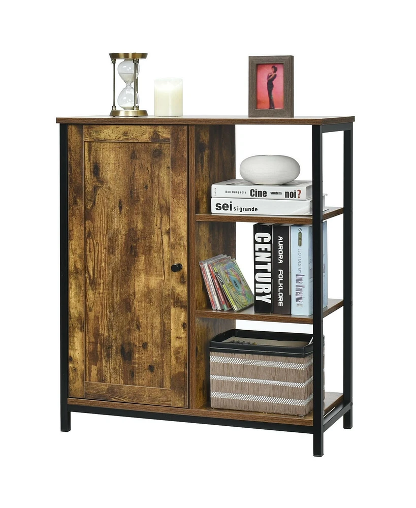 Multipurpose Freestanding Storage Cabinet with 3 Open Shelves and Doors