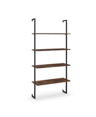 4-Tier Industrial Ladder Bookshelf with Metal Frame