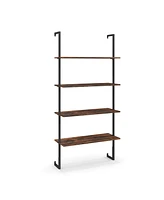 4-Tier Industrial Ladder Bookshelf with Metal Frame
