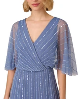 Adrianna Papell Bead Embellished Flutter-Sleeve A-Line Dress