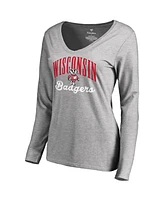 Women's Fanatics Ash Wisconsin Badgers Victory Script Long Sleeve T-shirt