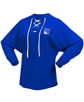 Women's Fanatics Blue New York Rangers Jersey Lace-Up V-Neck Long Sleeve Hoodie T-shirt