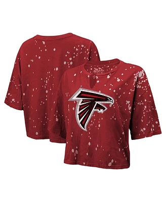 Women's Majestic Red Distressed Atlanta Falcons Bleach Splatter Notch Neck Crop T-shirt