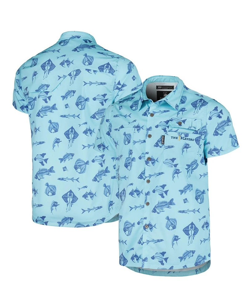Men's Flomotion Blue The Players Fishing Tri-Blend Button-Up Shirt