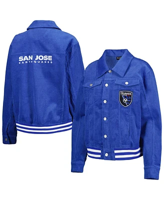 Women's The Wild Collective Blue San Jose Earthquakes Corduroy Button-Up Jacket