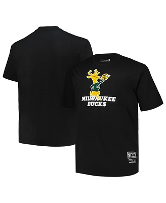 Men's Mitchell & Ness Black Distressed Milwaukee Bucks Big and Tall Hardwood Classics Vintage-Like Logo T-shirt