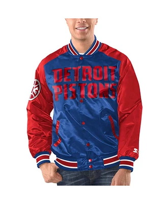 Men's Starter Royal, Red Detroit Pistons Renegade Satin Full-Snap Varsity Jacket