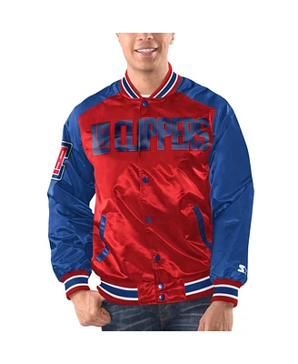 Men's Starter Red, Royal La Clippers Renegade Satin Full-Snap Varsity Jacket
