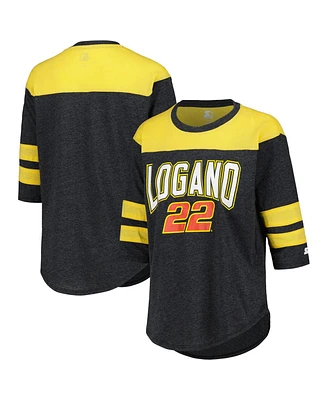 Women's Starter Black Joey Logano Full Back Block 3/4-Sleeve Tri-Blend Top