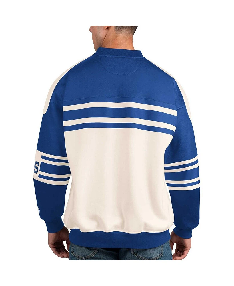 Men's Starter White St. Louis Blues Defense Fleece Crewneck Pullover Sweatshirt