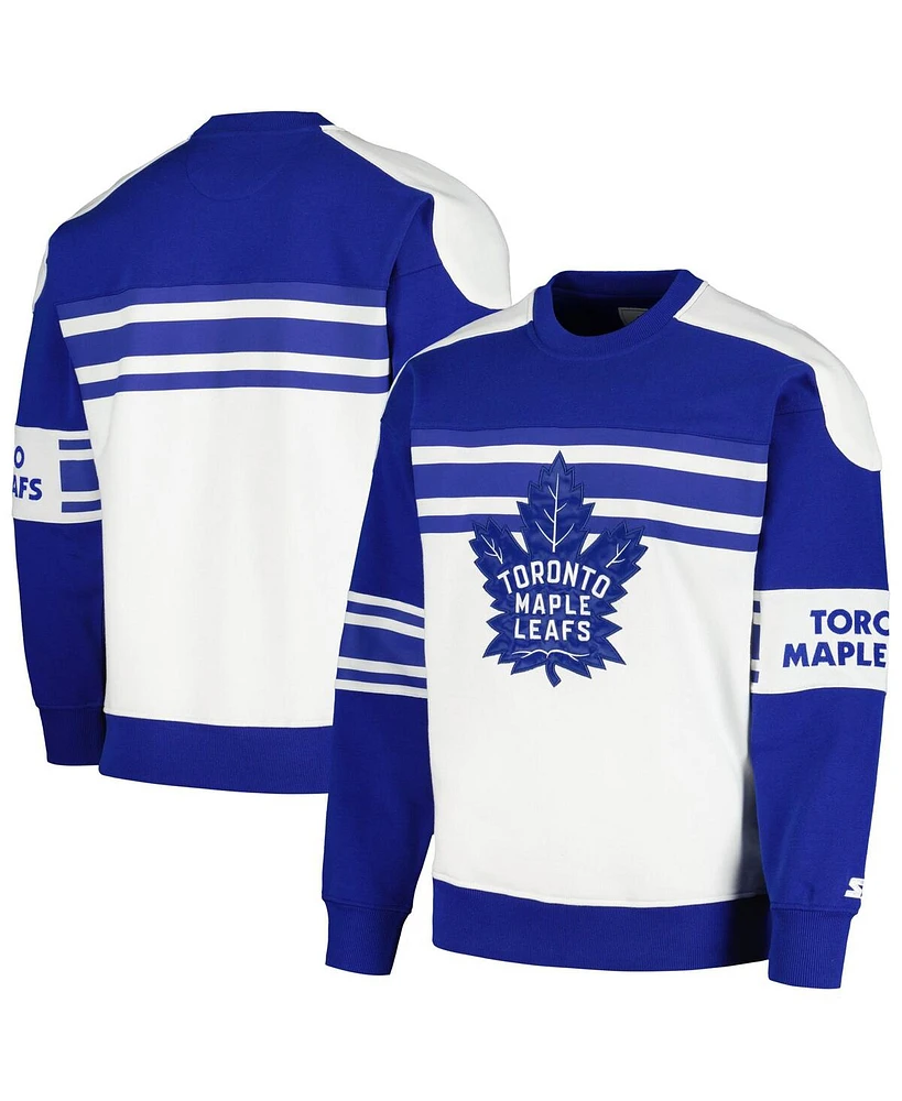 Men's Starter White Toronto Maple Leafs Defense Fleece Crewneck Pullover Sweatshirt