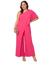 Adrianna Papell Plus One Shoulder Draped Wide Leg Jumpsuit