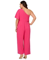 Adrianna Papell Plus Size One Shoulder Draped Wide Leg Jumpsuit