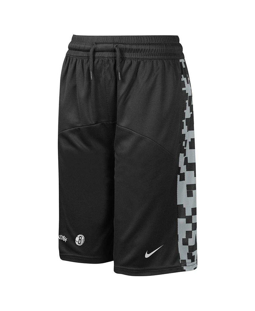 Big Boys Nike Black Brooklyn Nets Courtside Starting Five Team Shorts