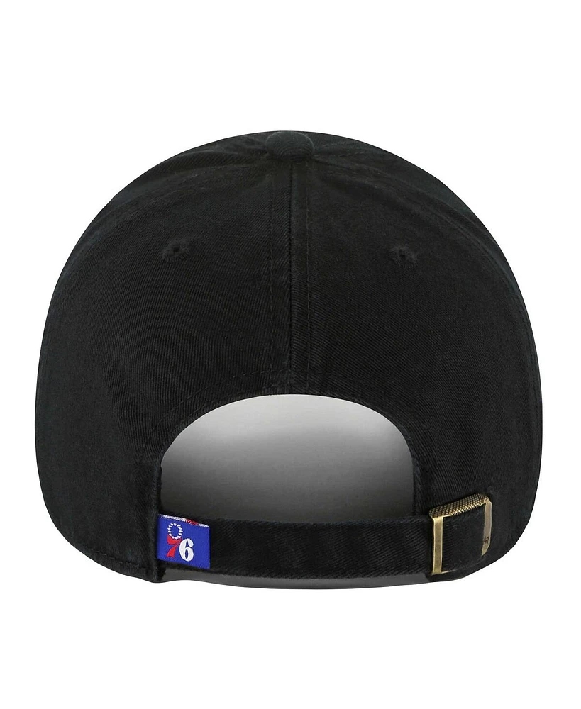 Men's '47 Brand Black Philadelphia 76ers Core Logo Clean Up Adjustable Hat