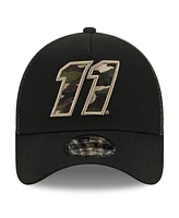 Men's New Era Black Denny Hamlin Camo 9FORTY A-Frame Trucker Adjustable Hat