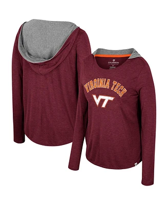 Women's Colosseum Maroon Virginia Tech Hokies Distressed Heather Long Sleeve Hoodie T-shirt