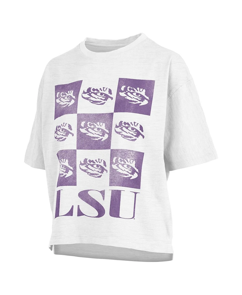 Women's Pressbox White Distressed Lsu Tigers Motley Crew Andy Waist Length Oversized T-shirt