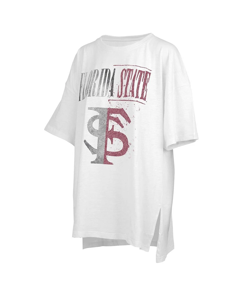 Women's Pressbox White Distressed Florida State Seminoles Lickety-Split Oversized T-shirt