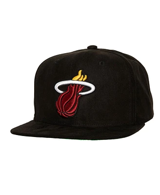 Men's Mitchell & Ness Black Miami Heat Sweet Suede Snapback Hat