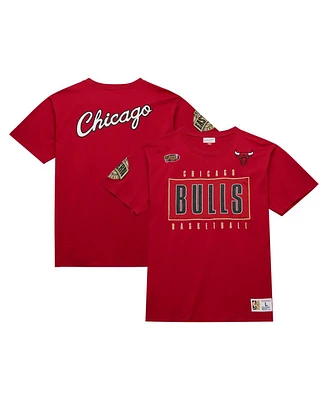 Men's Mitchell & Ness Red Distressed Chicago Bulls Hardwood Classics Team Og 2.0 Premium Vintage-Like Logo T-shirt