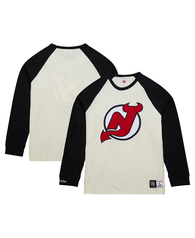 Men's Mitchell & Ness Cream New Jersey Devils Legendary Slub Vintage-Like Raglan Long Sleeve T-shirt