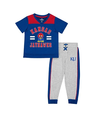 Toddler Boys and Girls Colosseum Royal, Heather Gray Kansas Jayhawks Ka-Boot-It Jersey Pants Set