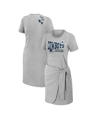 Women's Wear by Erin Andrews Heather Gray Dallas Cowboys Plus Size Knotted T-shirt Dress