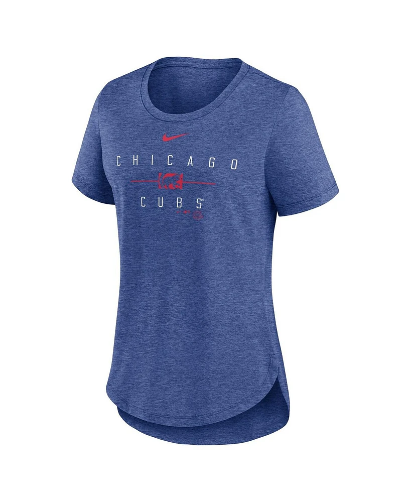 Women's Nike Heather Royal Chicago Cubs Knockout Team Stack Tri-Blend T-shirt