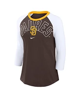 Women's Nike Brown, White San Diego Padres Knockout Arch 3/4-Sleeve Raglan Tri-Blend T-shirt