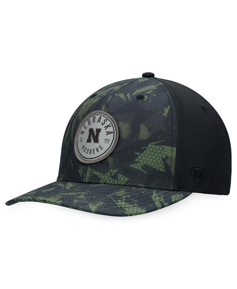 Men's Top of the World Black Nebraska Huskers Oht Military-Inspried Appreciation Camo Render Flex Hat