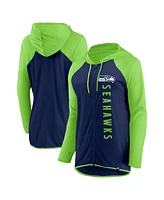 Women's Fanatics College Navy, Neon Green Seattle Seahawks Forever Fan Full-Zip Hoodie