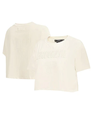 Women's Pro Standard Cream Brooklyn Nets Neutral Boxy Crop T-shirt