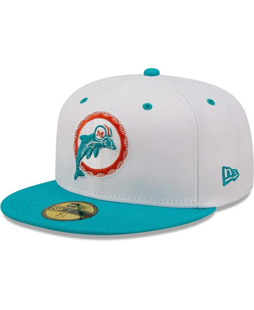 Men's New Era White, Aqua Miami Dolphins Flipside 2Tone 59FIFTY Fitted Hat