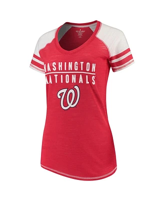 Women's Soft As A Grape Red Washington Nationals Color Block V-Neck T-shirt