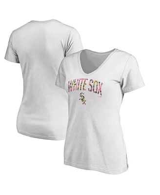 Women's Fanatics White Chicago White Sox Floral Arched Logo V-Neck T-shirt