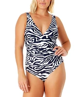 Anne Cole Women's V-Neck Shirred One-Piece Swimsuit