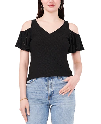 Sam & Jess Petite Knit Eyelet Cold-Shoulder Top