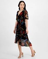 Connected Petite Floral High-Low Wrap Sheath Dress