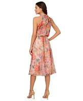 Adrianna Papell Women's Halter-Neck Printed Blouson Midi Dress