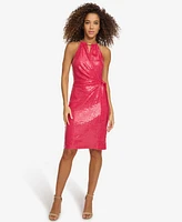 kensie Women's Sequined Faux-Wrap Sheath Dress