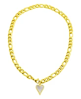 Adornia Tarnish Resistant 14K Gold-Plated Figaro Chain with Crystal Halo Mother-of-Pearl Heart