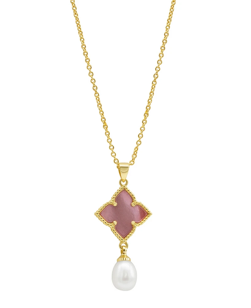 Adornia 14K Gold-Plated Mother-of-Pearl Flower with Cultured Freshwater Pearl Drop Necklace